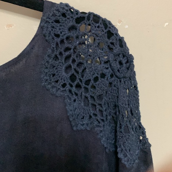 Steel Pony Women 100% Linen Crochet Tye Dyed Dark Blue Asymmetrical Dress XL - Picture 5 of 14